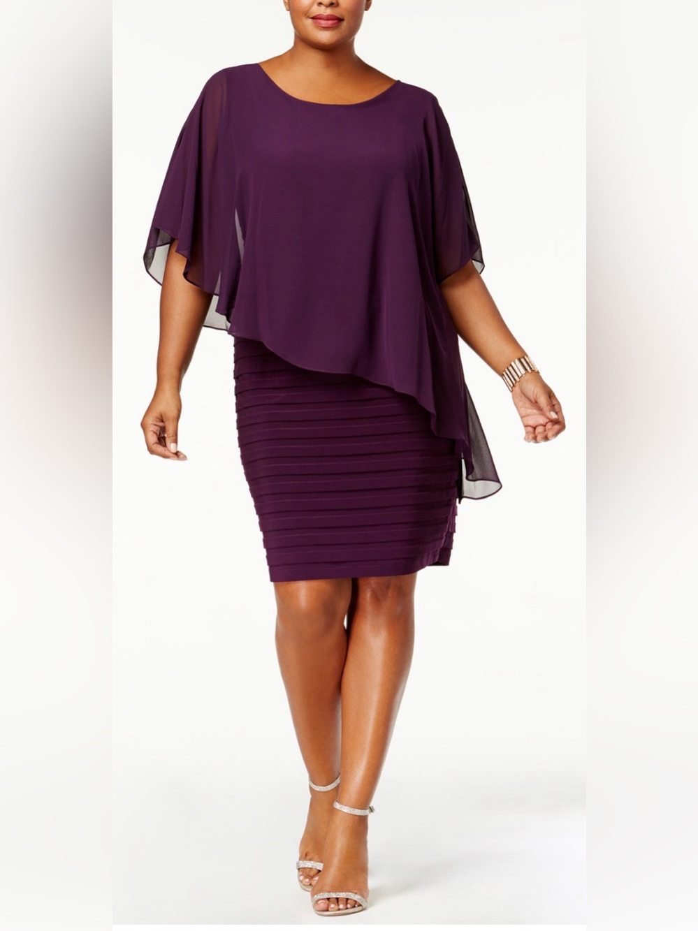 Scarlett Plum Asymmetric Chiffon Overlay Midi Dress Sz 16W